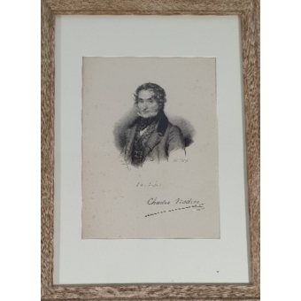 Gravure met handtekening Jean Charles Emmanuel Nodier 1780-1844
